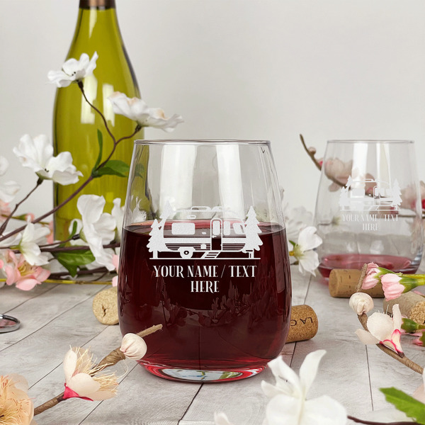 Flamingo & Camping Stemless Wine Glass - In Context