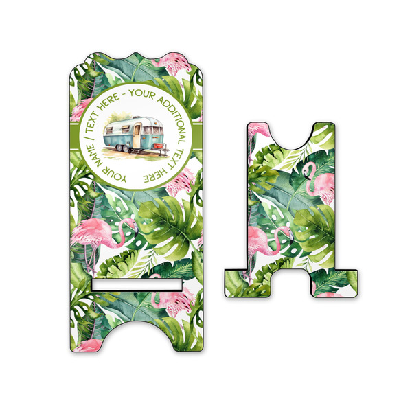 Flamingo & Camping Stylized Phone Stand - Front & Back - Small