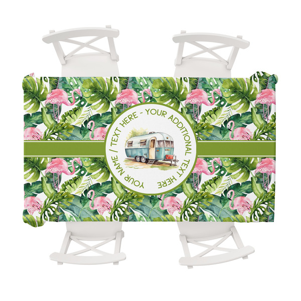 Custom Flamingo & Camping Tablecloth - 58" x 102" (Personalized)
