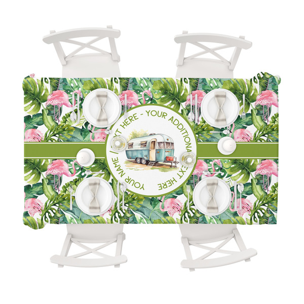 Flamingo & Camping Tablecloths (58"x102") - TOP VIEW (with plates)