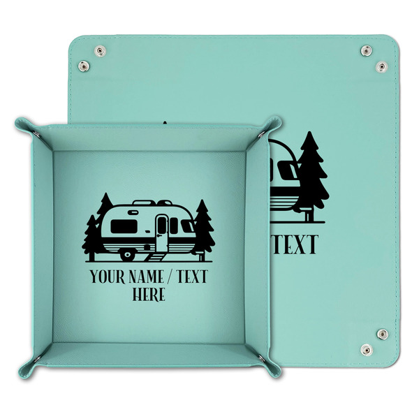 Flamingo & Camping Teal Faux Leather Valet Trays - PARENT MAIN