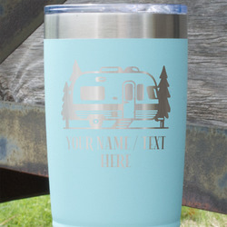 Flamingo & Camping 20 oz Stainless Steel Tumbler - Teal - Single-Sided