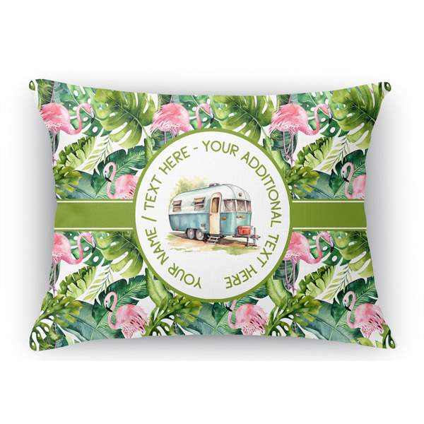 Custom Flamingo & Camping Rectangular Throw Pillow Case - 12" x 18" (Personalized)