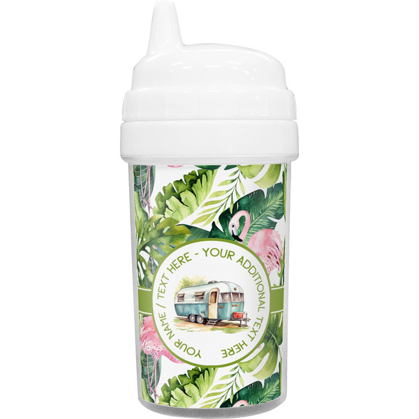 Custom Flamingo & Camping Toddler Sippy Cup (Personalized)