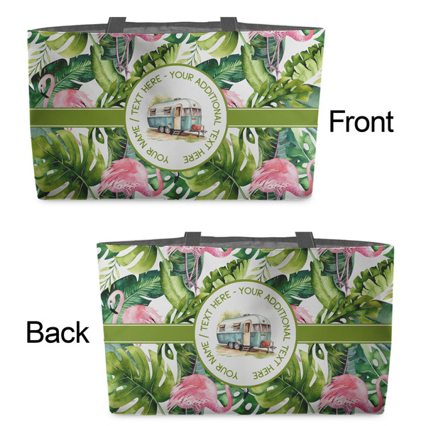 Flamingo & Camping Tote w/Black Handles - Front & Back Views