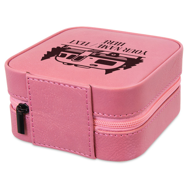Flamingo & Camping Travel Jewelry Boxes - Leather - Pink - View from Rear