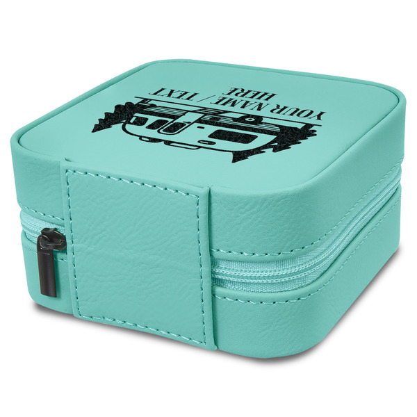 Flamingo & Camping Travel Jewelry Boxes - Leather - Teal - View from Rear