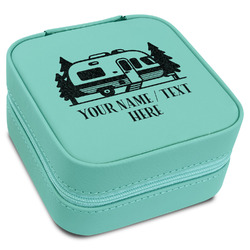 Flamingo & Camping Travel Jewelry Box - Teal Leather