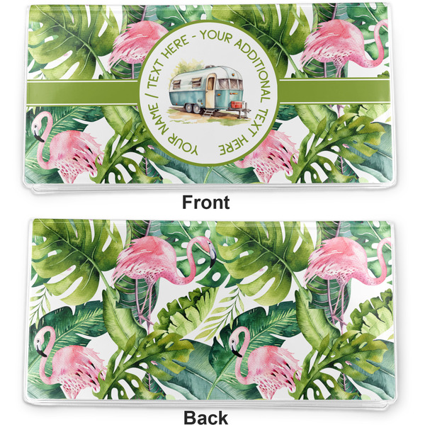 Flamingo & Camping Vinyl Check Book Cover - Front and Back