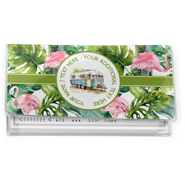 Custom Flamingo & Camping Vinyl Checkbook Cover (Personalized)