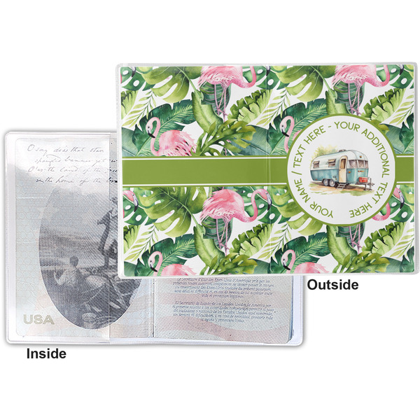 Flamingo & Camping Vinyl Passport Holder - Flat Front and Back