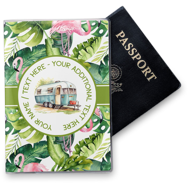 Custom Flamingo & Camping Passport Holder - Vinyl Cover (Personalized)