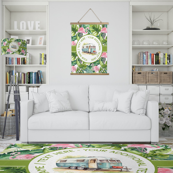Flamingo & Camping Wall Hanging Tapestry - Portrait - In Context