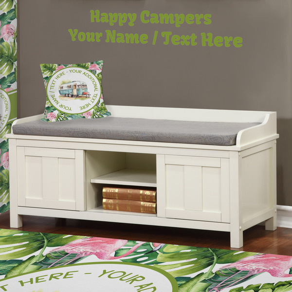 Flamingo & Camping Wall Name Decal Above Storage bench