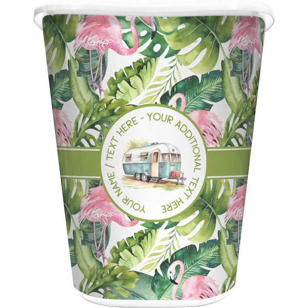 Custom Flamingo & Camping Waste Basket - Single-Sided - White (Personalized)