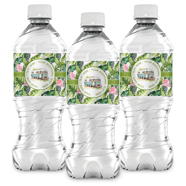 Flamingo & Camping Water Bottle Labels - Front View