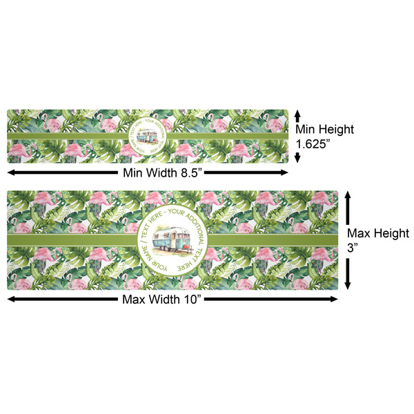 Flamingo & Camping Water Bottle Labels w/ Dimensions