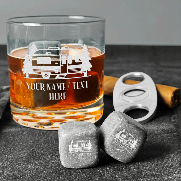 Flamingo & Camping Whiskey Stones - Set of 3 - In Context