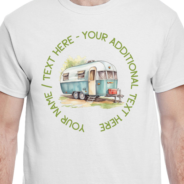 Flamingo & Camping White Crew T-Shirt on Model - CloseUp