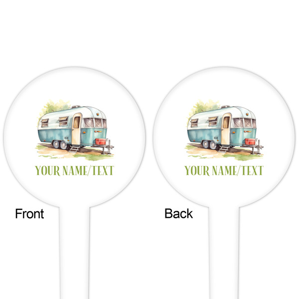 Flamingo & Camping White Plastic 4" Food Pick - Round - Double Sided - Front & Back