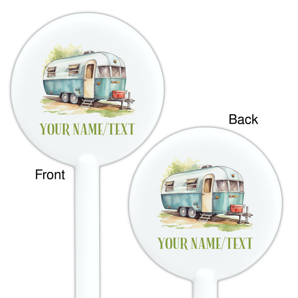 Flamingo & Camping White Plastic 5.5" Stir Stick - Double Sided - Round - Front & Back