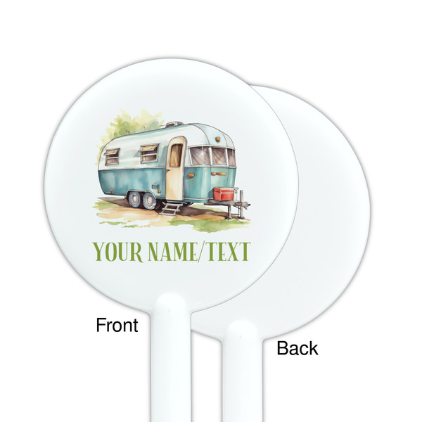 Flamingo & Camping White Plastic 5.5" Stir Stick - Single Sided - Round - Front & Back