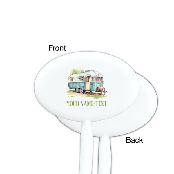 Flamingo & Camping White Plastic 7" Stir Stick - Single Sided - Oval - Front & Back