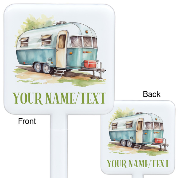 Flamingo & Camping White Plastic Stir Stick - Double Sided - Front & Back