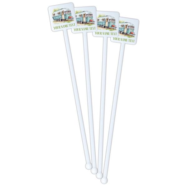 Flamingo & Camping White Plastic Stir Stick - Double Sided - Square - Fan