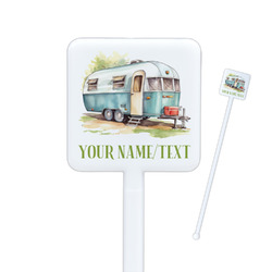 Flamingo & Camping Square Plastic Stir Sticks - Single-Sided