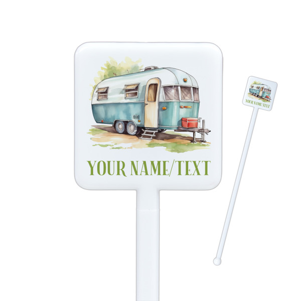 Custom Flamingo & Camping Square Plastic Stir Sticks - Single-Sided