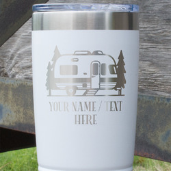 Flamingo & Camping 20 oz Stainless Steel Tumbler - White - Single-Sided