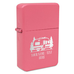 Flamingo & Camping Windproof Lighter - Pink - Single-Sided & Lid Engraved
