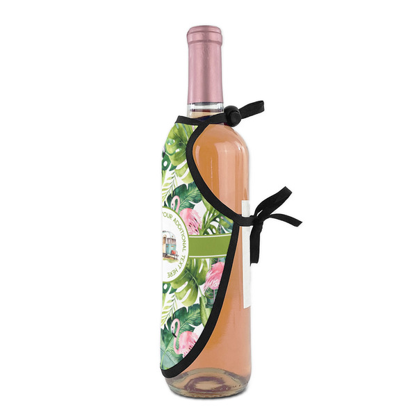 Flamingo & Camping Wine Bottle Apron - DETAIL WITH CLIP ON NECK