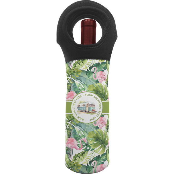 Custom Flamingo & Camping Wine Tote Bag (Personalized)