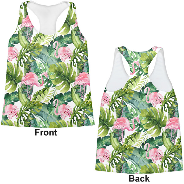 Flamingo & Camping Womens Racerback Tank Tops - Medium - Front and Back