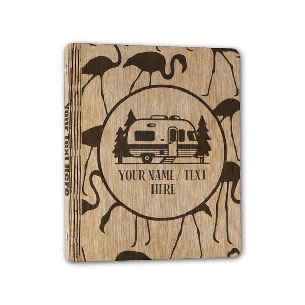 Custom Flamingo & Camping Wood 3-Ring Binder - 1" Half-Letter Size (Personalized)