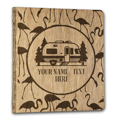 Flamingo & Camping Wood 3-Ring Binder - 1" Letter Size (Personalized)