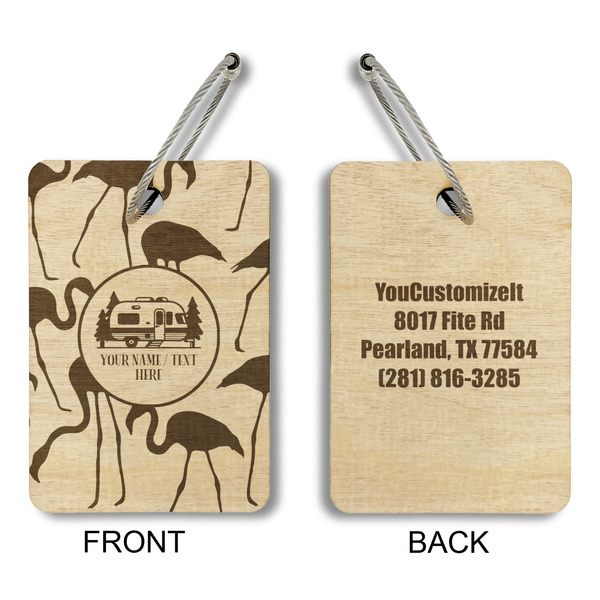 Flamingo & Camping Wood Luggage Tags - Rectangle - Approval