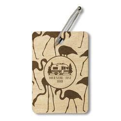 Flamingo & Camping Wood Luggage Tag - Rectangle (Personalized)