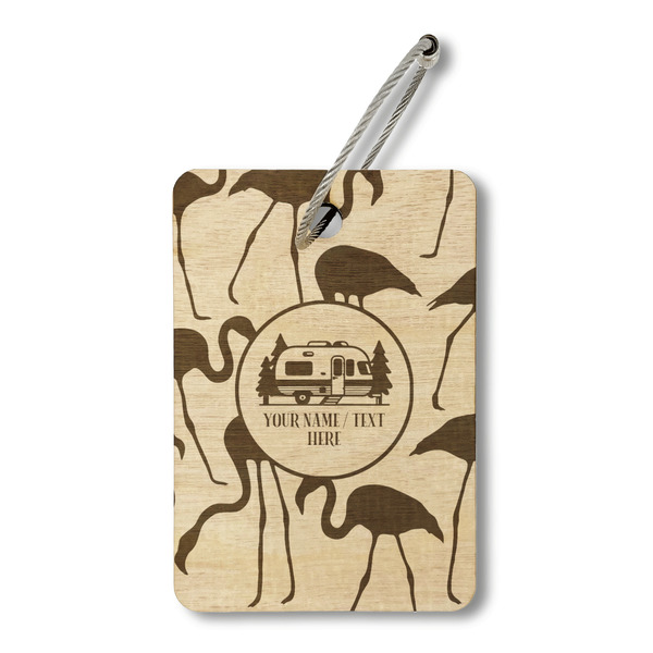 Flamingo & Camping Wood Luggage Tags - Rectangle - Front/Main