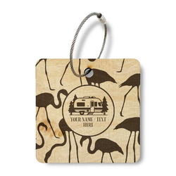 Flamingo & Camping Wood Luggage Tag - Square (Personalized)