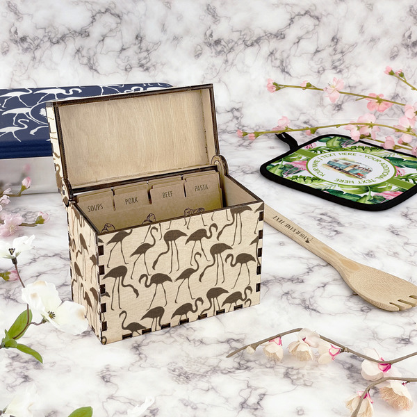 Flamingo & Camping Wood Recipe Boxes - Lifestyle