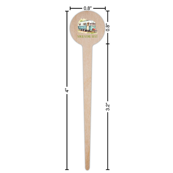 Flamingo & Camping Wooden 4" Food Pick - Round - Dimensions