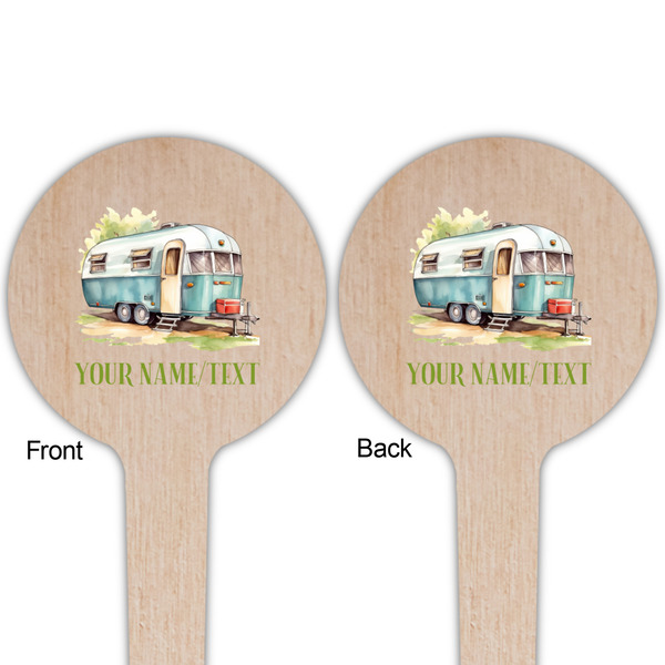 Flamingo & Camping Wooden 4" Food Pick - Round - Double Sided - Front & Back