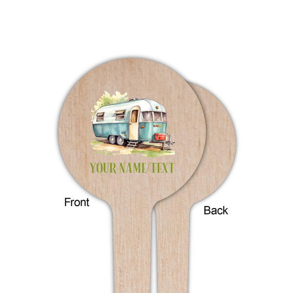 Flamingo & Camping Wooden 4" Food Pick - Round - Single Sided - Front & Back