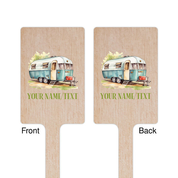 Flamingo & Camping Wooden 6.25" Stir Stick - Rectangular - Double Sided - Front & Back
