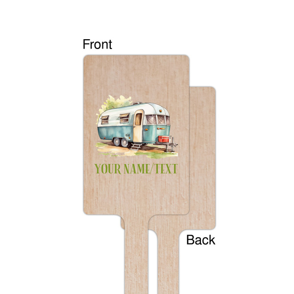 Flamingo & Camping Wooden 6.25" Stir Stick - Rectangular - Single - Front & Back
