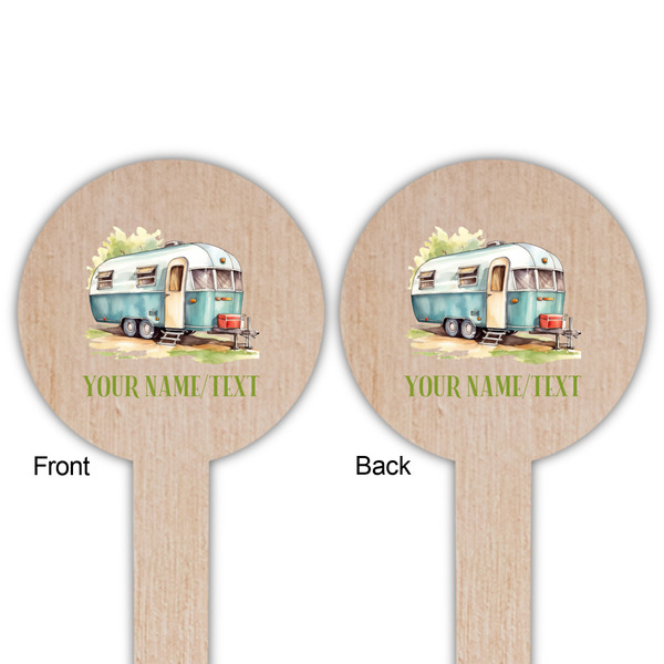 Flamingo & Camping Wooden 6" Food Pick - Round - Double Sided - Front & Back