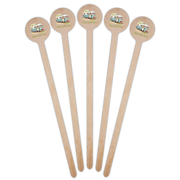 Flamingo & Camping Wooden 6" Stir Stick - Round - Fan View